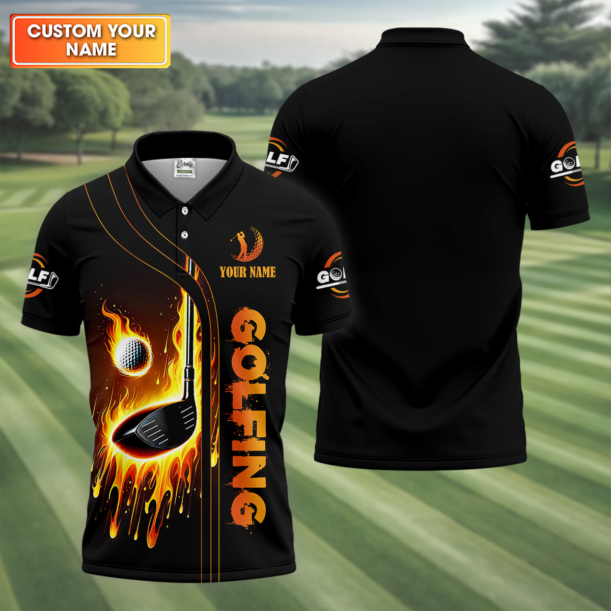 Fire Golf Ball Custom Men's Golf Polo Shirt, Funny Golf Shirt, Dad Golf Gifts