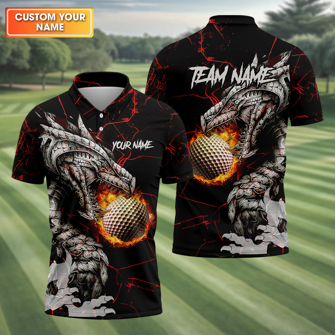 Flaming Dragon Custom Golf Polo Shirt, Dad Golf Gift, Golf Lover Gifts