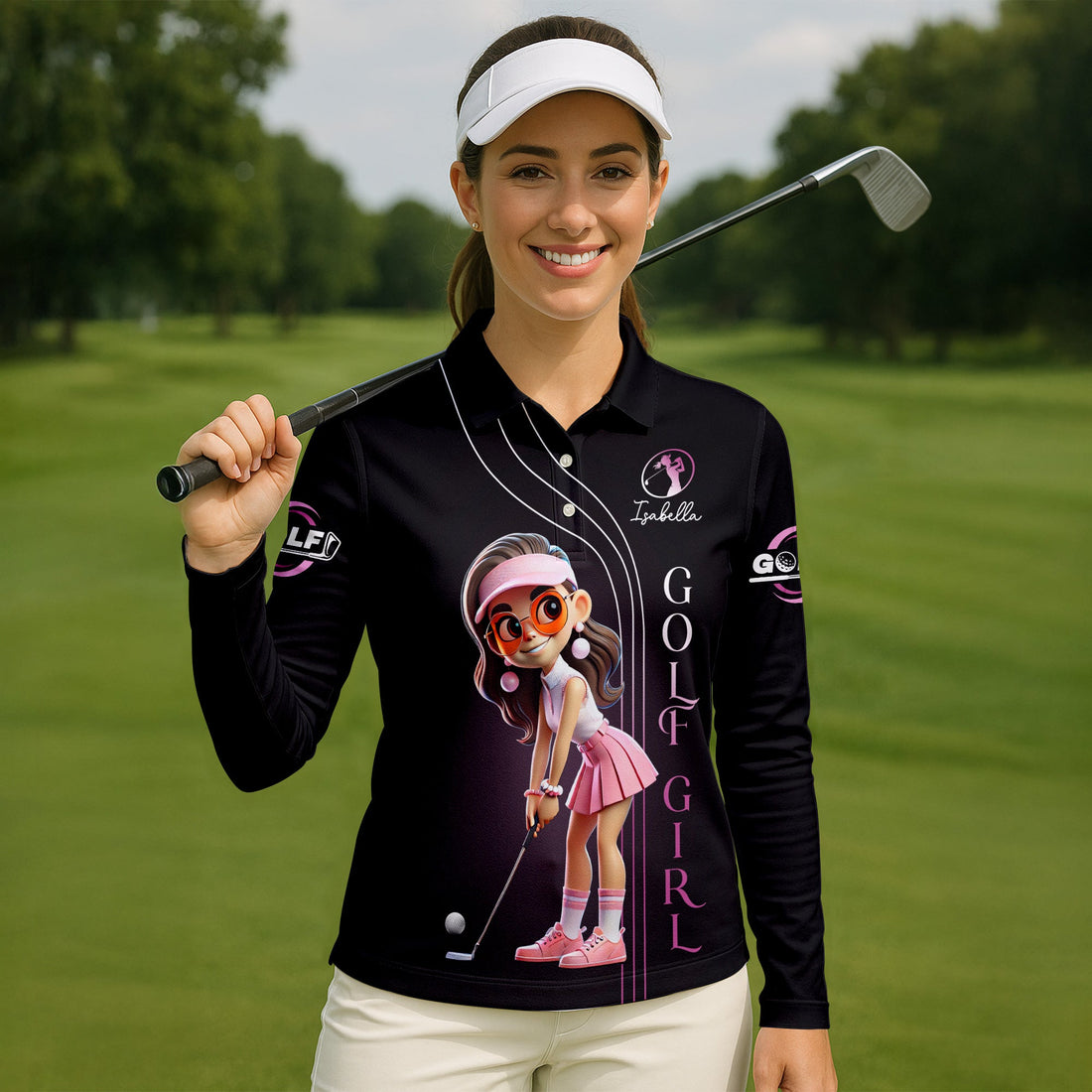 Are You Looking At My Putt  Long Sleeve Polos Womens, Custom Ladies Golf Shirt