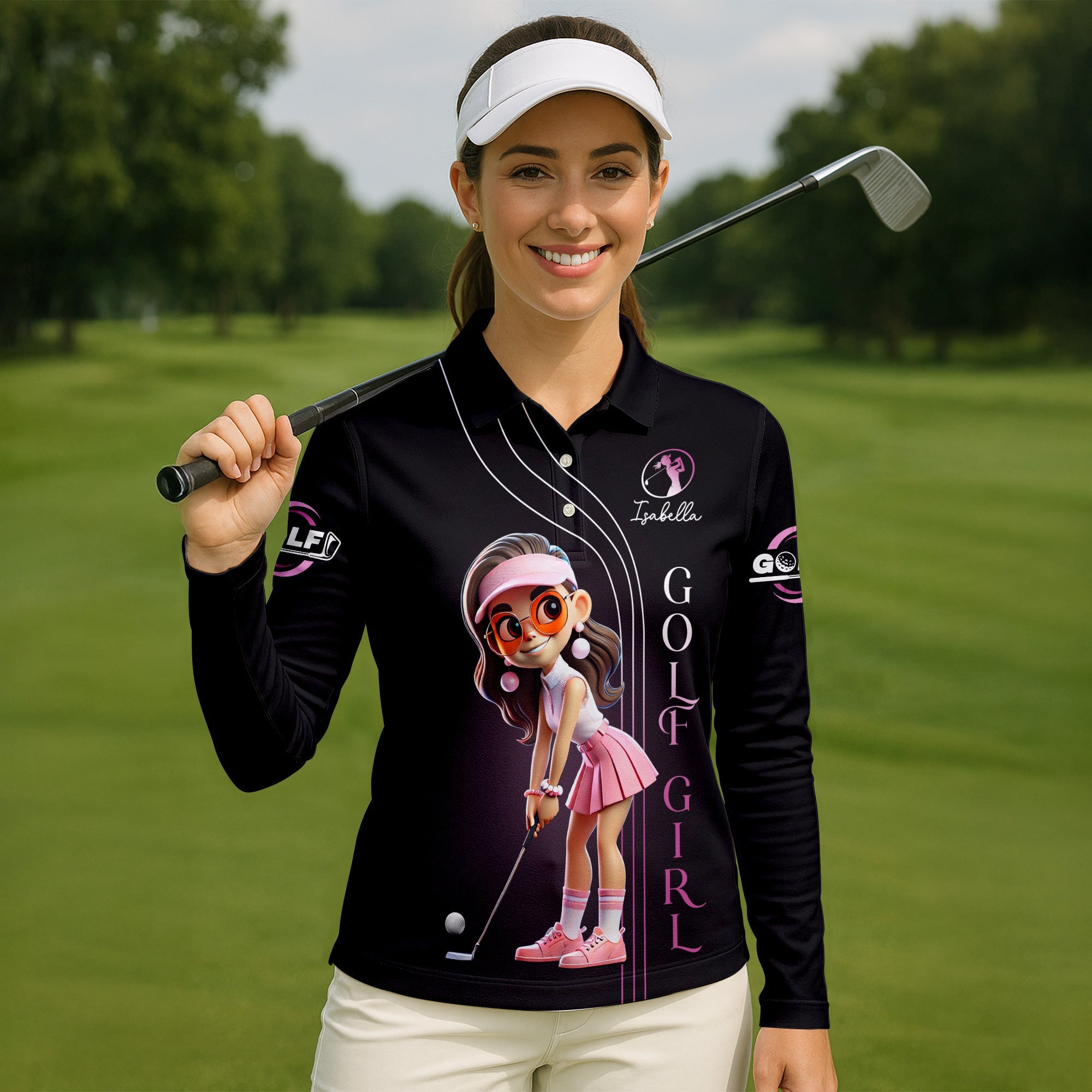Are You Looking At My Putt  Long Sleeve Polos Womens, Custom Ladies Golf Shirt