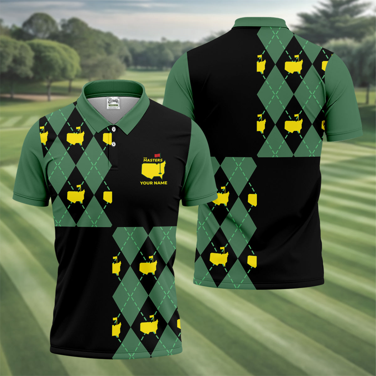 Green and Black Argyle Golf Shirt, Mens Golf Polo Shirts, Cool Golf Gifts, Golfing Apparel