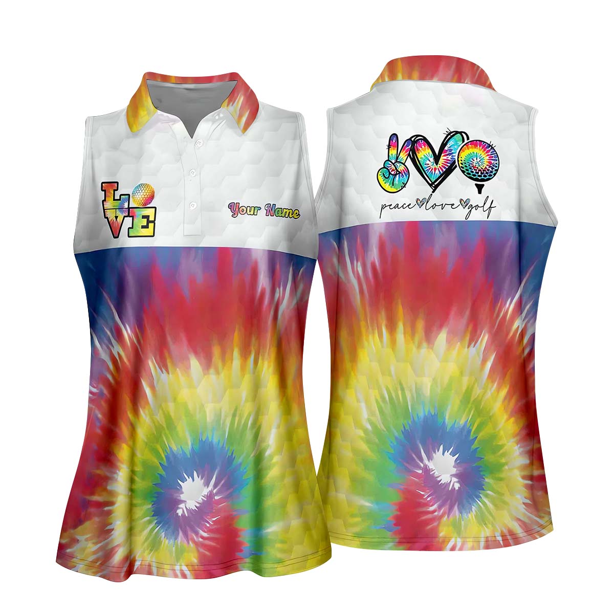 Peace Love Golf Tie Dye Sleeve Polos Womens, Custom Ladies Golf Shirt