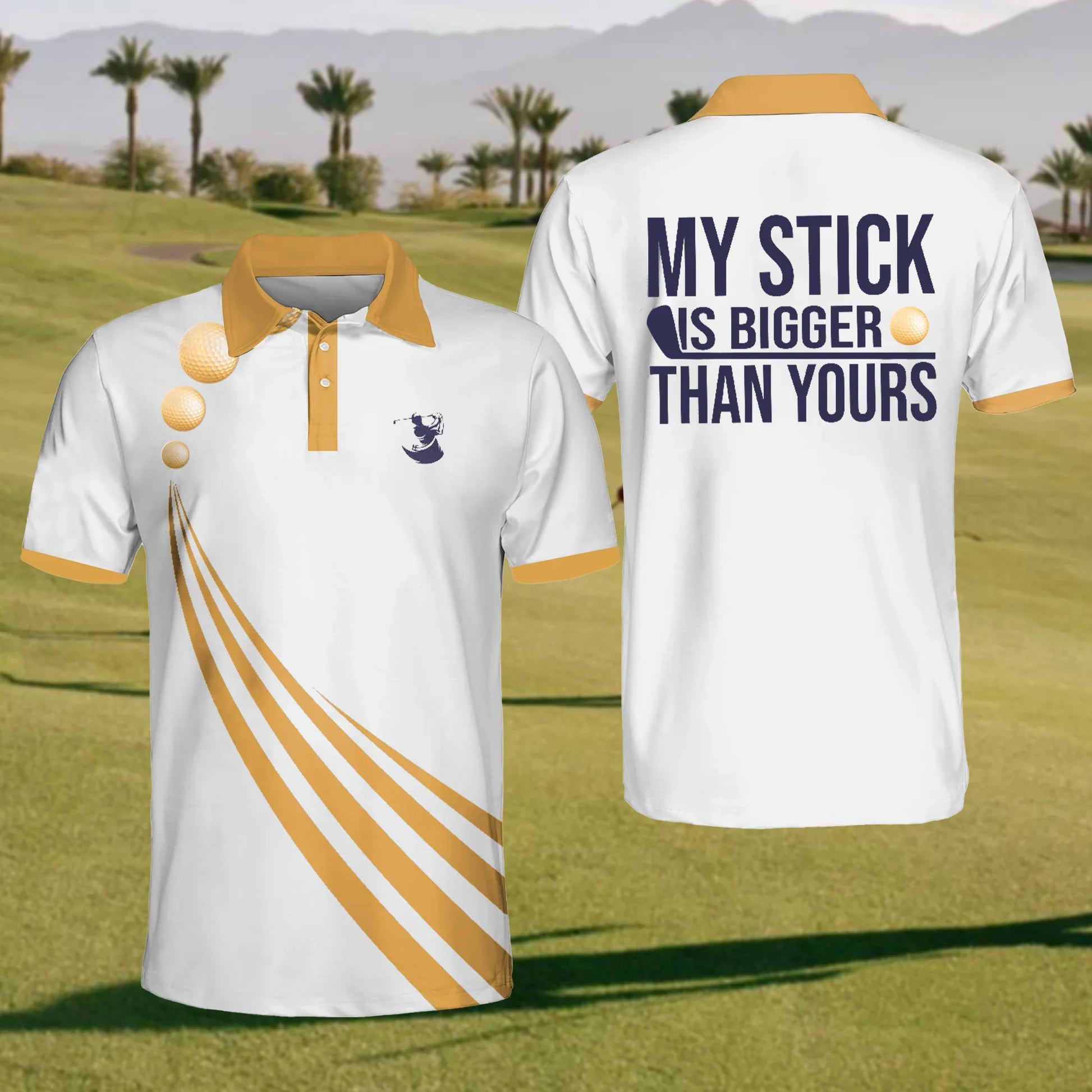 My Stick Is Bigger Than Yours Mens Golf Polo Shirt, Mens Golf Gift, Funny Golf Shirt