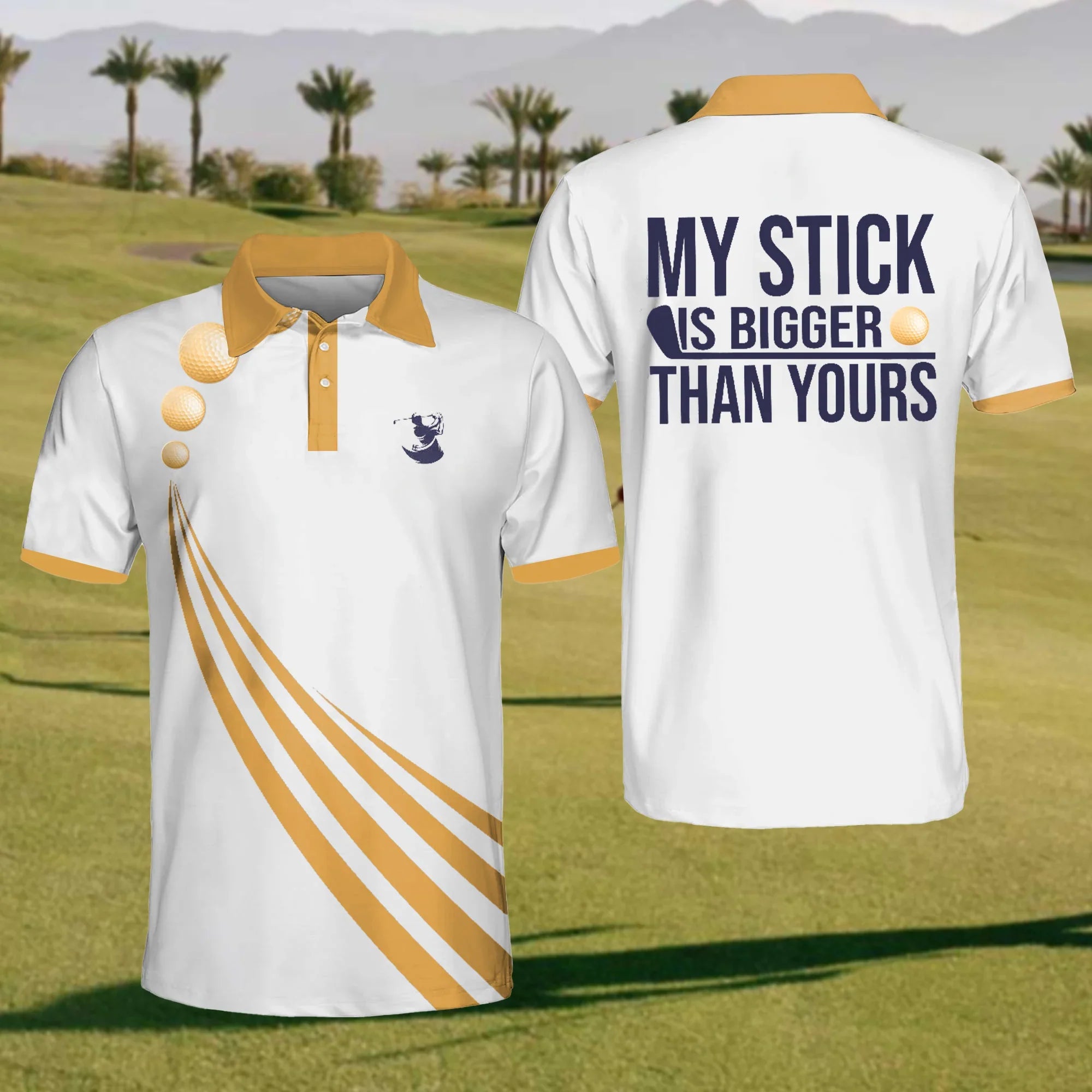 My Stick Is Bigger Than Yours Mens Golf Polo Shirt, Mens Golf Gift, Funny Golf Shirt