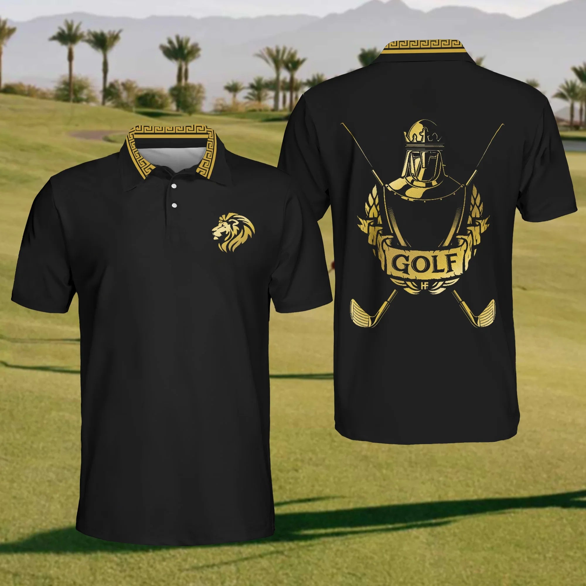 Majestic Lion Mens Golf Polo Shirt, Mens Golf Gift, Mens Golf Shirt