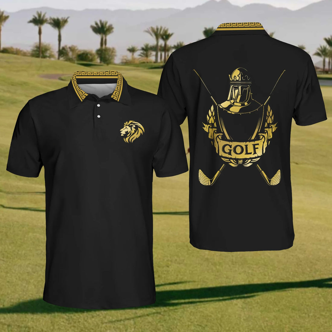 Majestic Lion Mens Golf Polo Shirt, Mens Golf Gift, Mens Golf Shirt