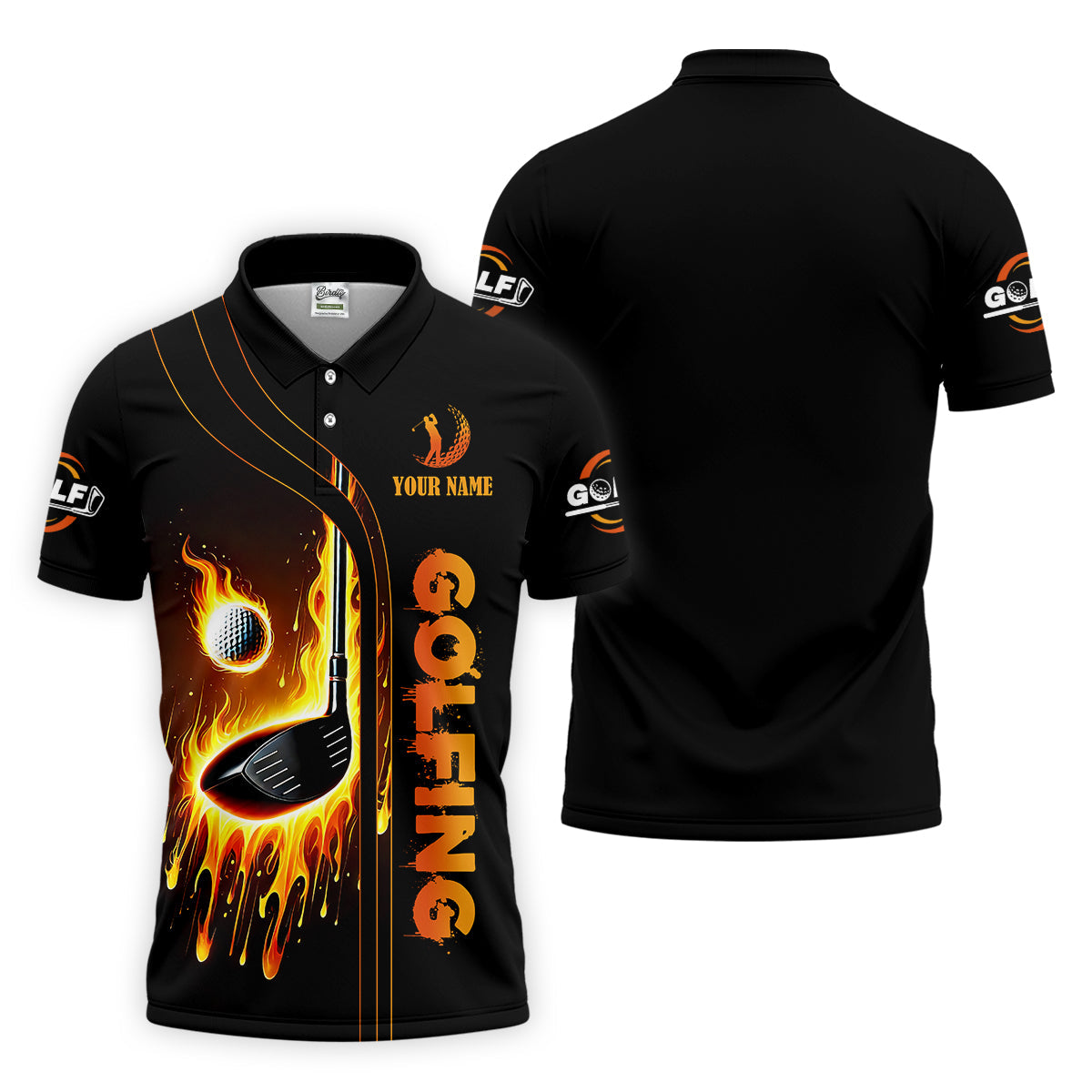 Fire Golf Ball Custom Men's Golf Polo Shirt, Funny Golf Shirt, Dad Golf Gifts