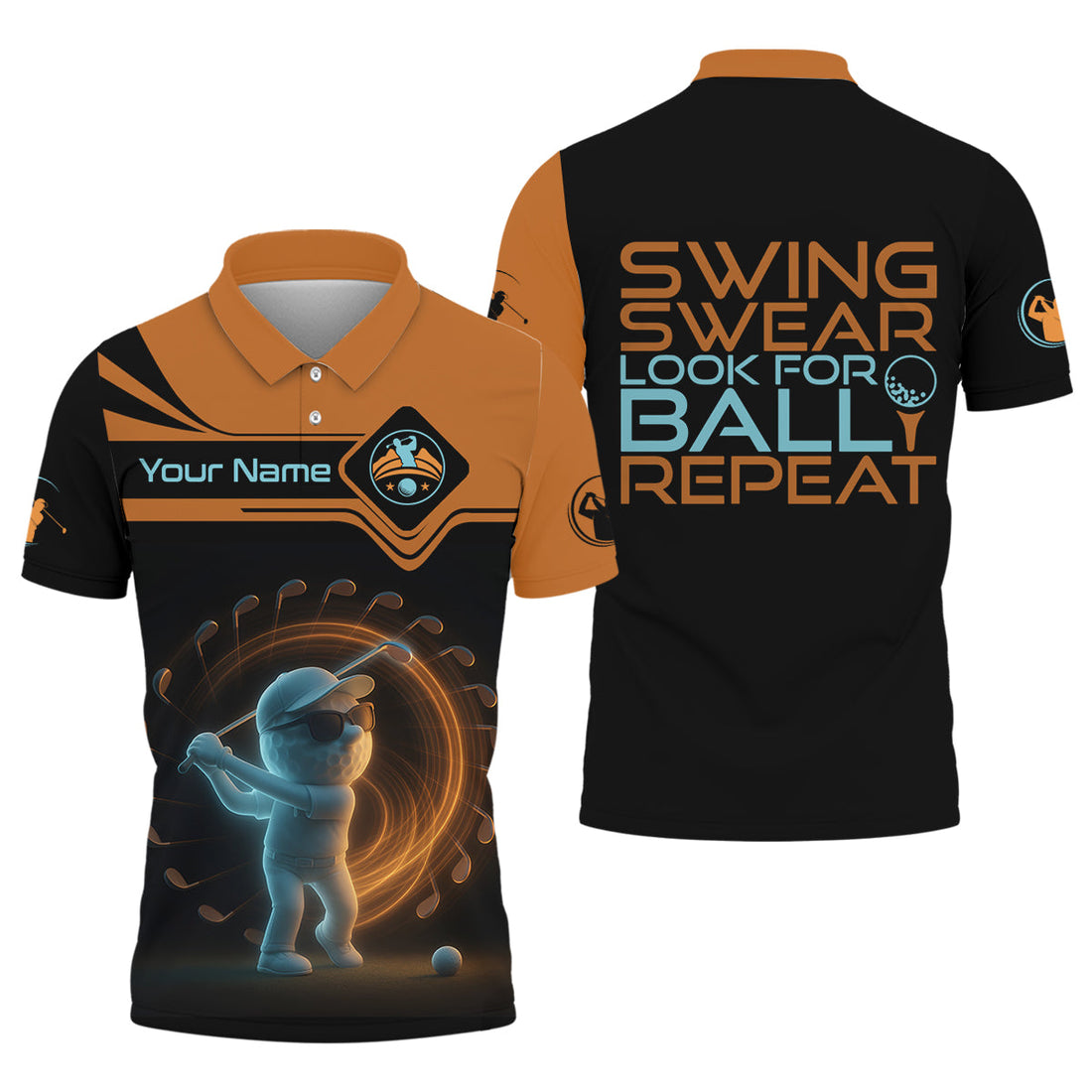 Swing Swear Look For Ball Repeat Shirt, Men's Funny Graphic Golf Polo Shirt, Gifts For Golfing Dad