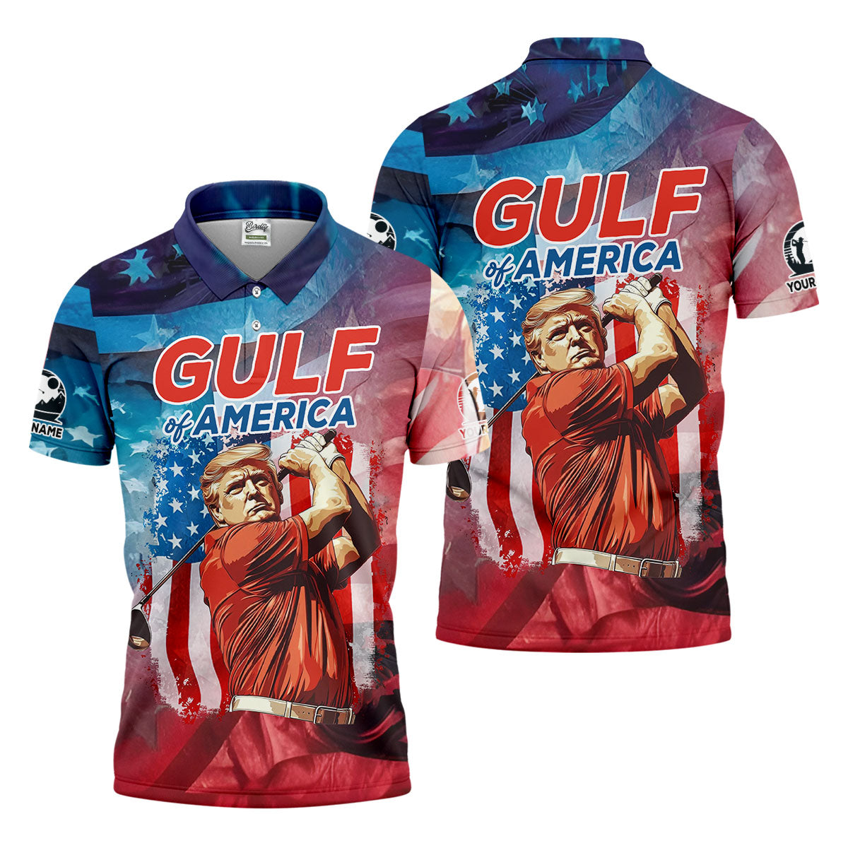 Gulf Of America Patriotic Golf Polo Shirts, Mens Golf Polo Shirts, Golf Gift Ideas For Him, Long Sleeve Golf Polo
