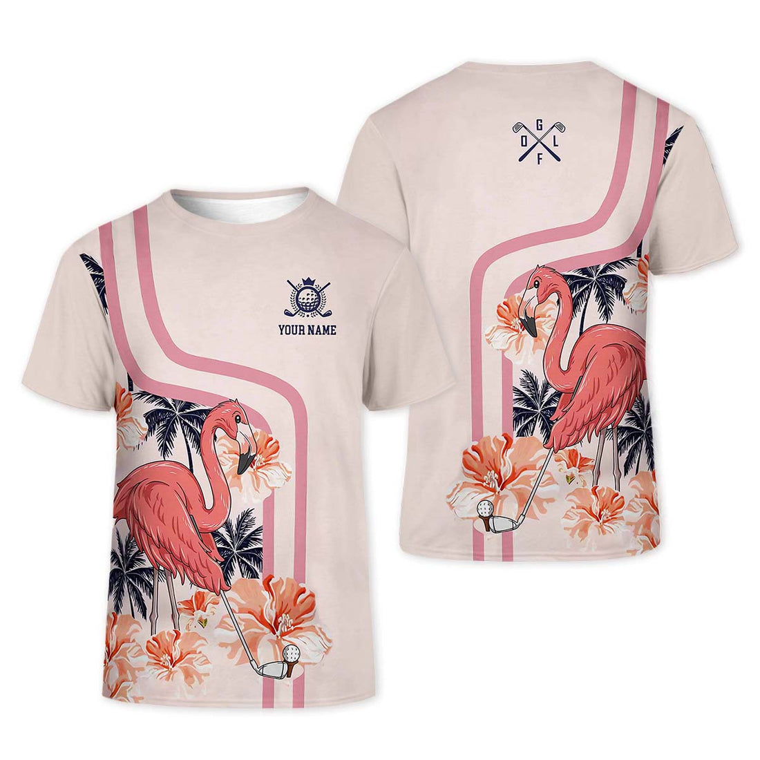 Pink Flamingo Womens Golf Polo Shirt, Custom Ladies Golf Shirt