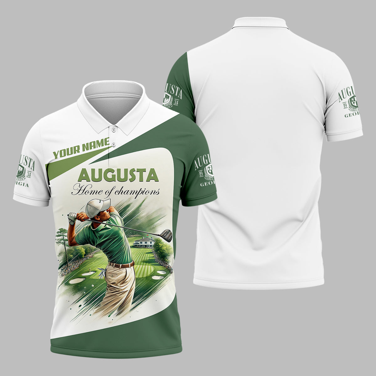 Custom Augusta Golfer Home Of Champions Men's Golf Polo Shirt, Mens Golf Gift, Mens Golf Shirt