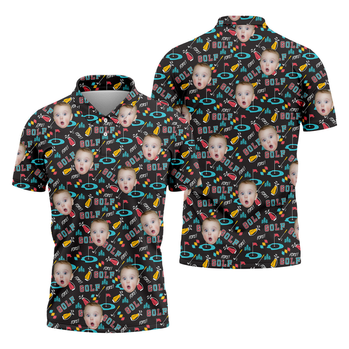 Custom Shirts With Faces, Funny Golf Polo Shirt, Gifts For The Golfing Dad, Golf Gift For Dad