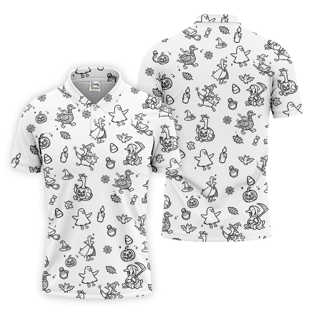 Goose Halloween, Doodle Pattern, Black And White Golf Polo, Mens Funny Golf Shirts, Long Sleeve Golf Shirts, Men Golf Polo