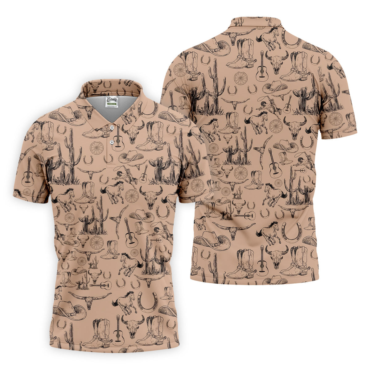 Brown Toile Western Golf Shirt, Mens Golf Polo Shirts, Golf Accessories For Men, Polo For Men