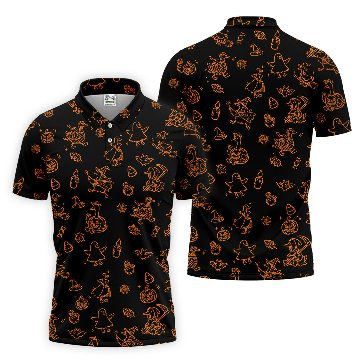 Goose Halloween, Doodle Pattern, Black Orange Golf Polo, Mens Funny Golf Shirts, Long Sleeve Golf Shirts, Men Golf Polo