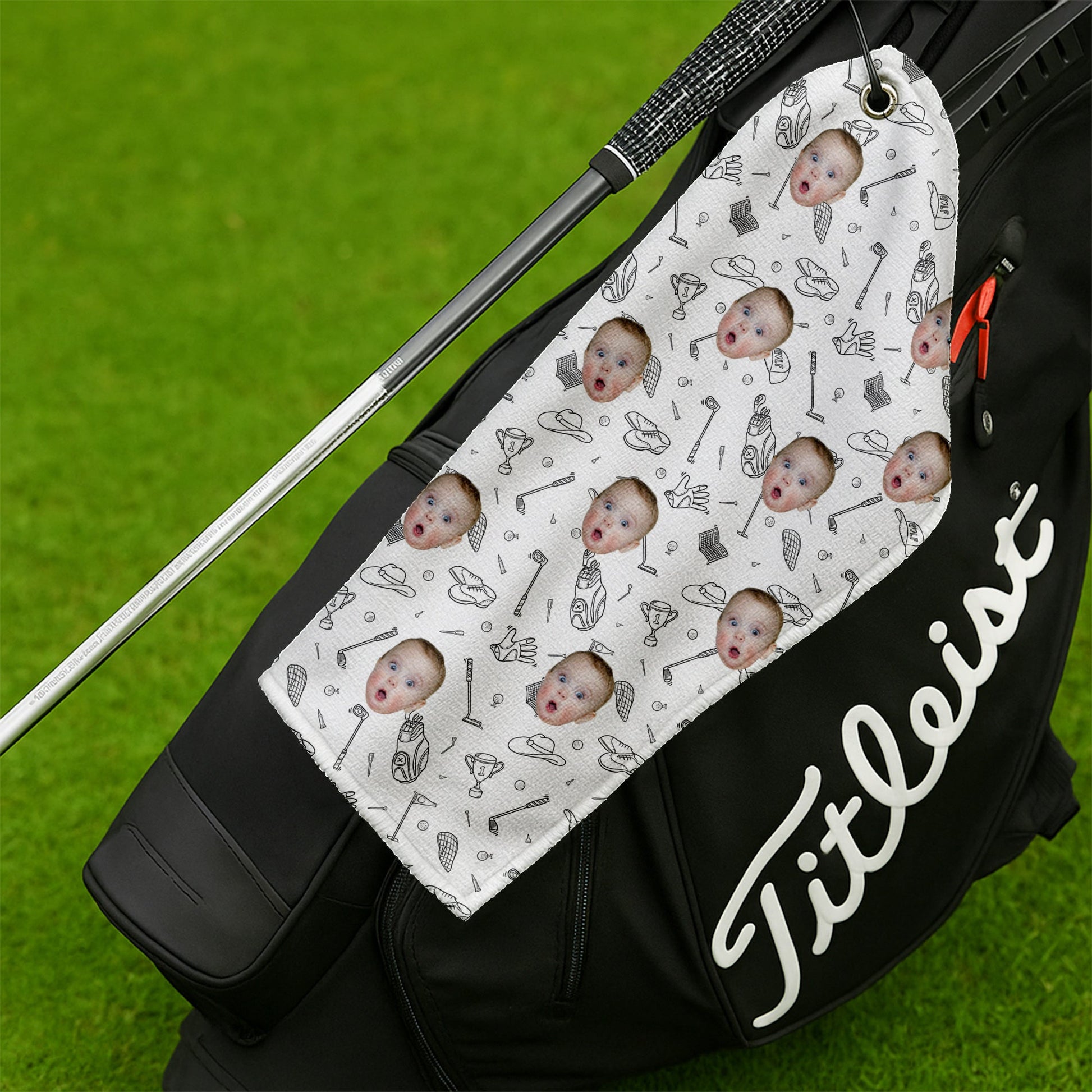 Custom Kid Face Small Funny Golf Towel, Golf Rag, Golf Gift For Dad