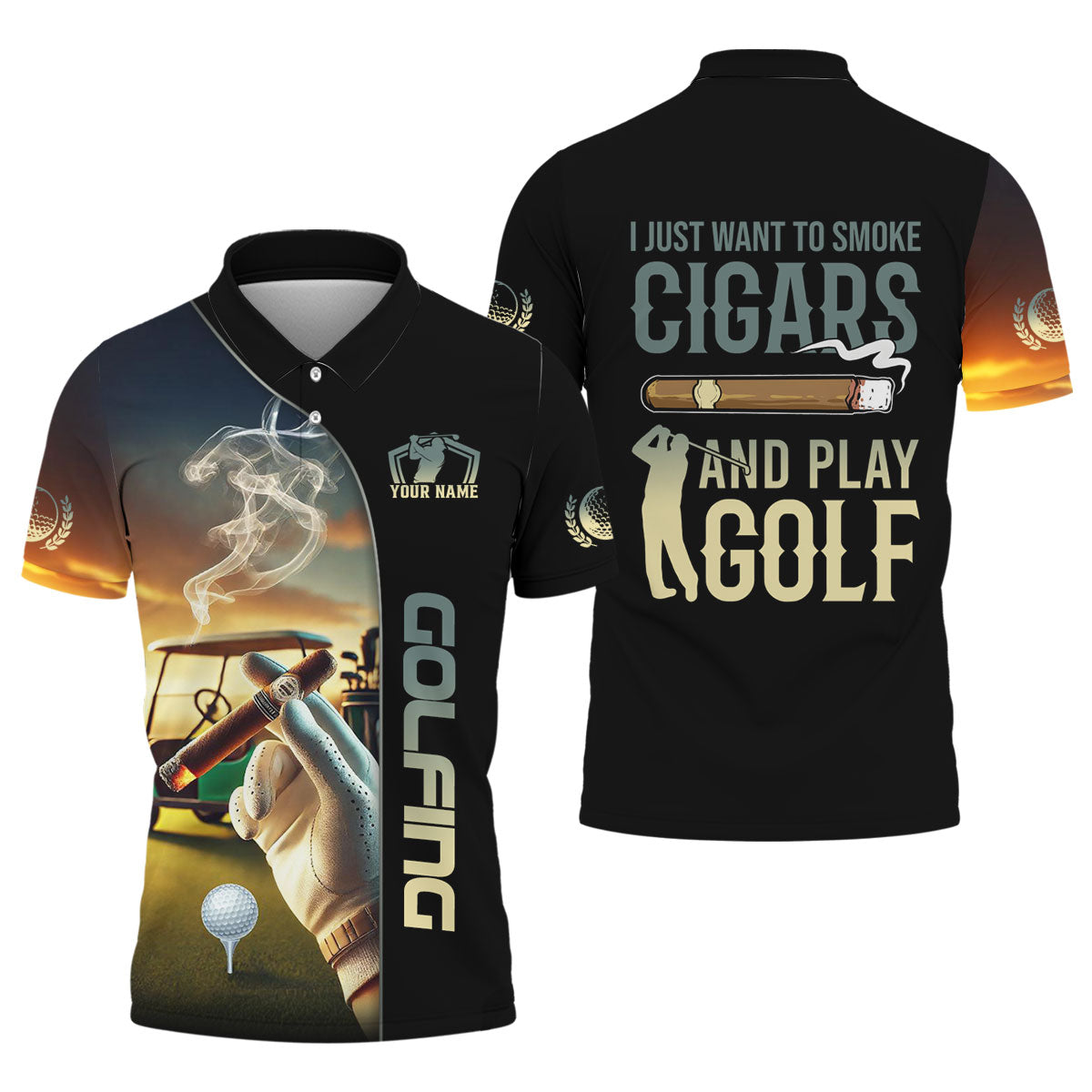 I Just Want To Smoke Cigars And Play Golf Personalized Men's Golf Polo Shirt, Christmas Golf Gift