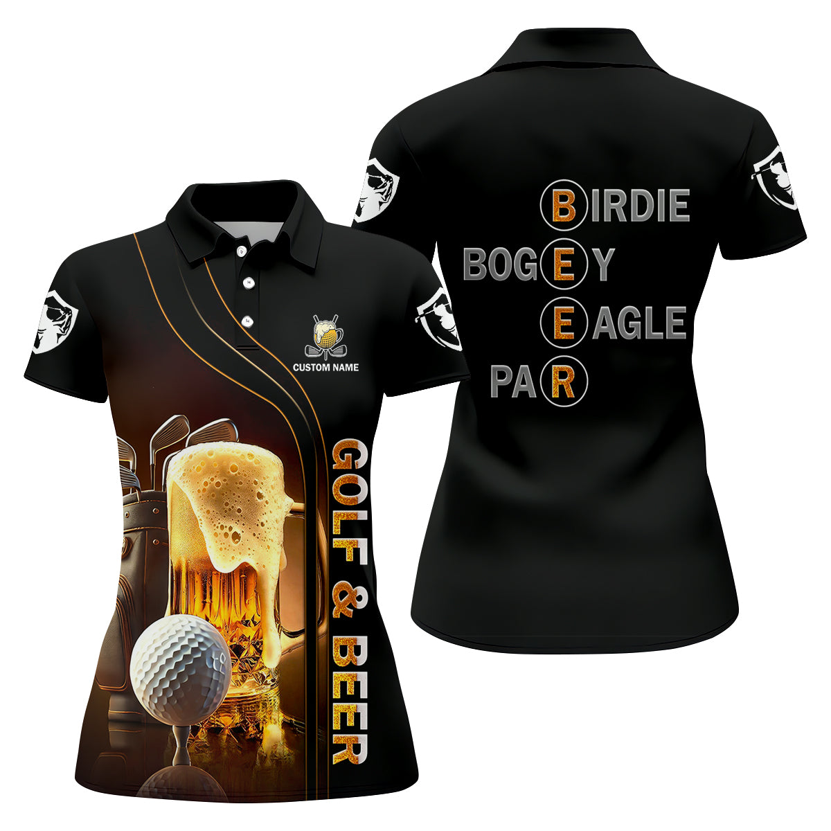 Golf And Beer Custom Women's Funny Graphic Golf Polo Shirt, Custom Ladies Golf Shirt