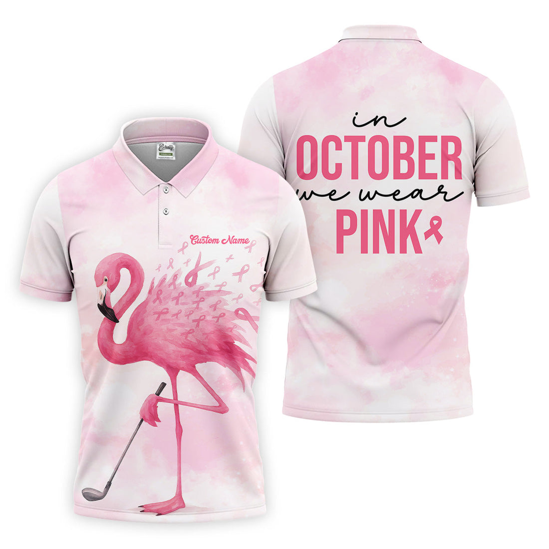 In October We Wear Pink Golf Shirt, Breast Cancer Awareness Shirts, Men Golf Polo Shirt, Golf Gift For Men