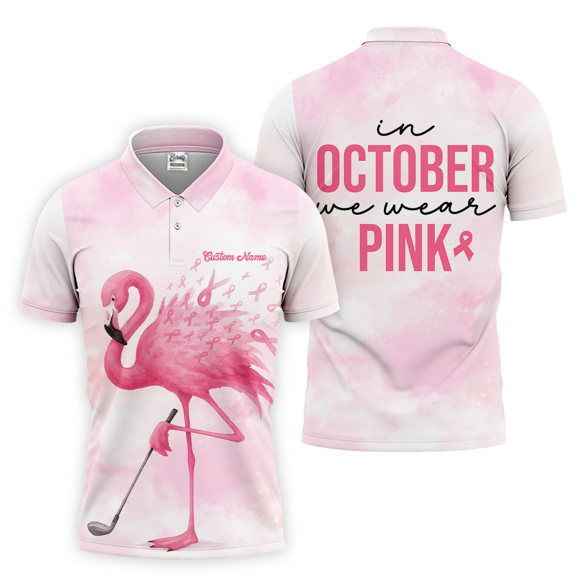 In October We Wear Pink Golf Shirt, Breast Cancer Awareness Shirts, Men Golf Polo Shirt, Golf Gift For Men