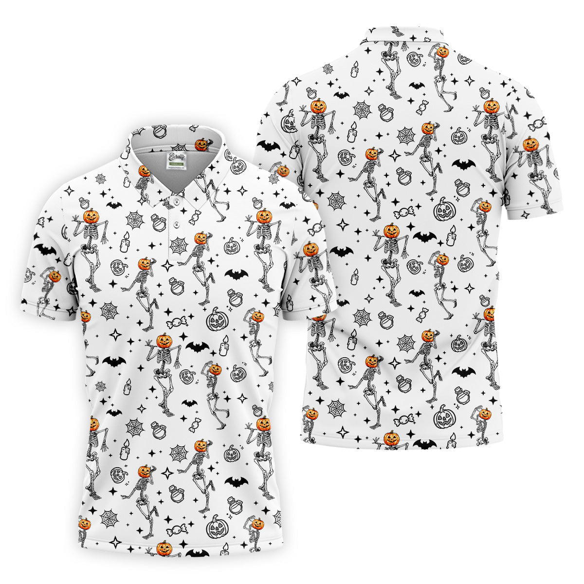 Skeleton Golf Shirt, Halloween Golf Shirt, Fun Golf Polos, Men's Long Seeve Golf Shirts, Golf Gifts For Men