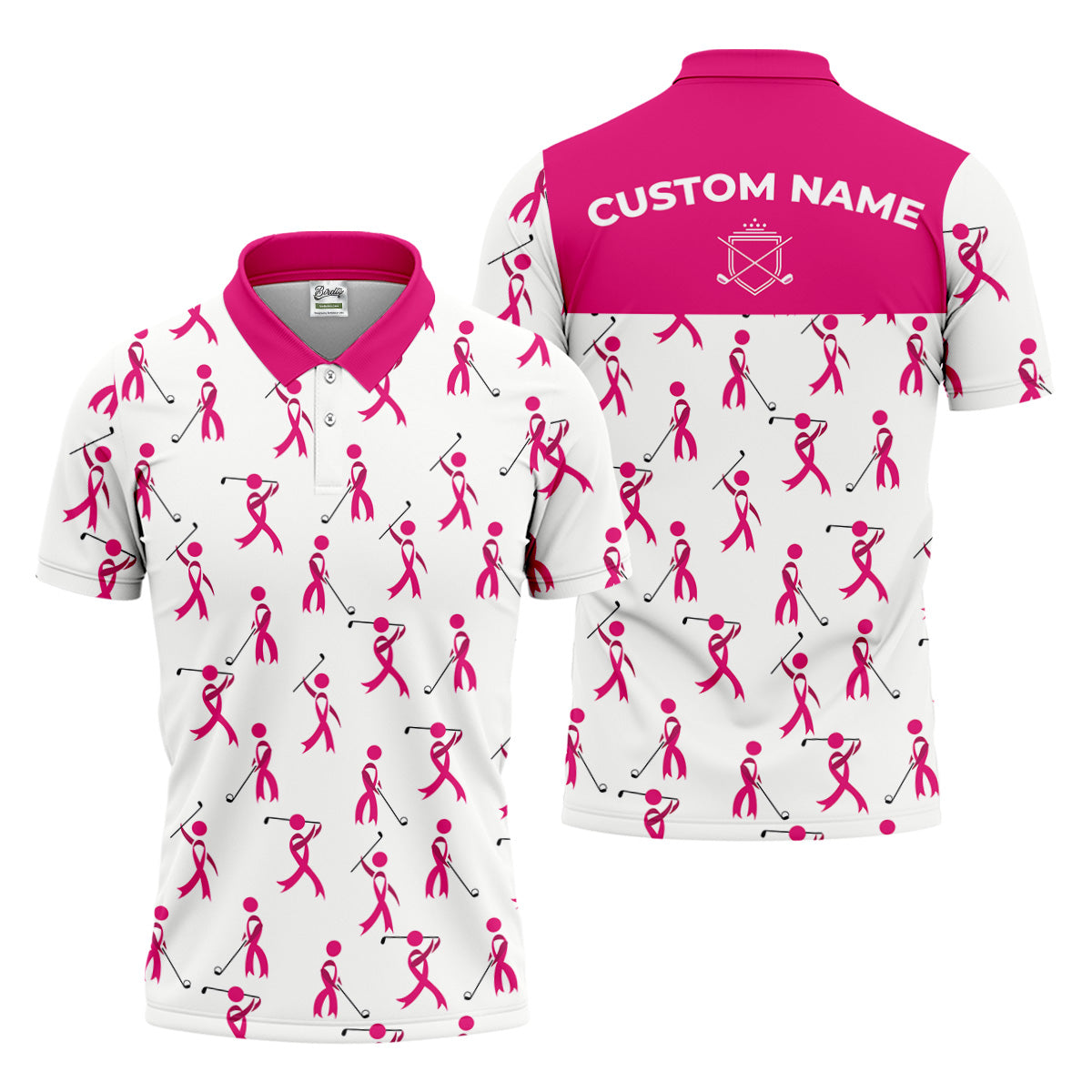 Funny Stick Figure Breast Cancer Golf Shirt, Fun Golf Shirts For Men, Breast Cancer Support Shirt