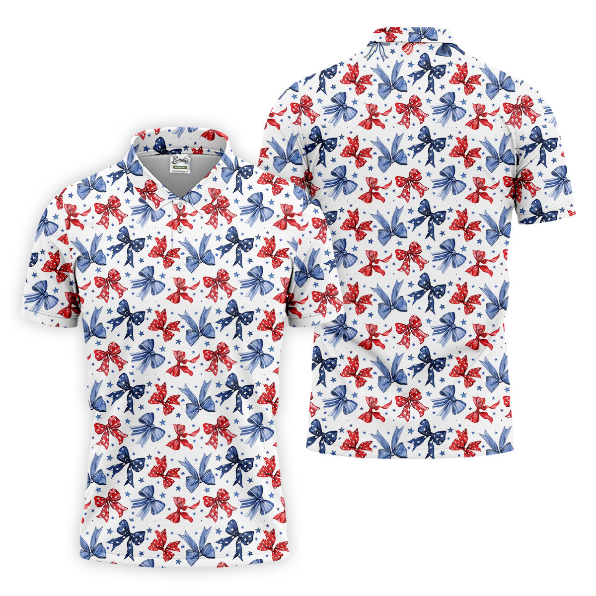 Red White & Blue Bows Shirt, Men's 4th Of July Shirts, Funny Mens Golf Polo Shirt, Gift For Golfing Dad