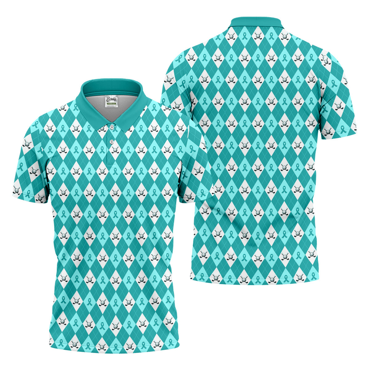 Ovarian Cancer Teal Argyle Men's Golf Polo Shirt, Ovarian Cancer Awareness Shirt, Golf Gift For Men