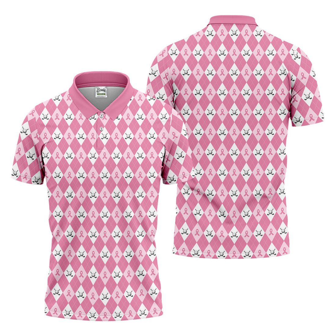 Breast Cancer Golf Shirt, Pink Golf Shirt Men, Pink Argyle Golf Shirt, Breast Cancer Awareness Shirts