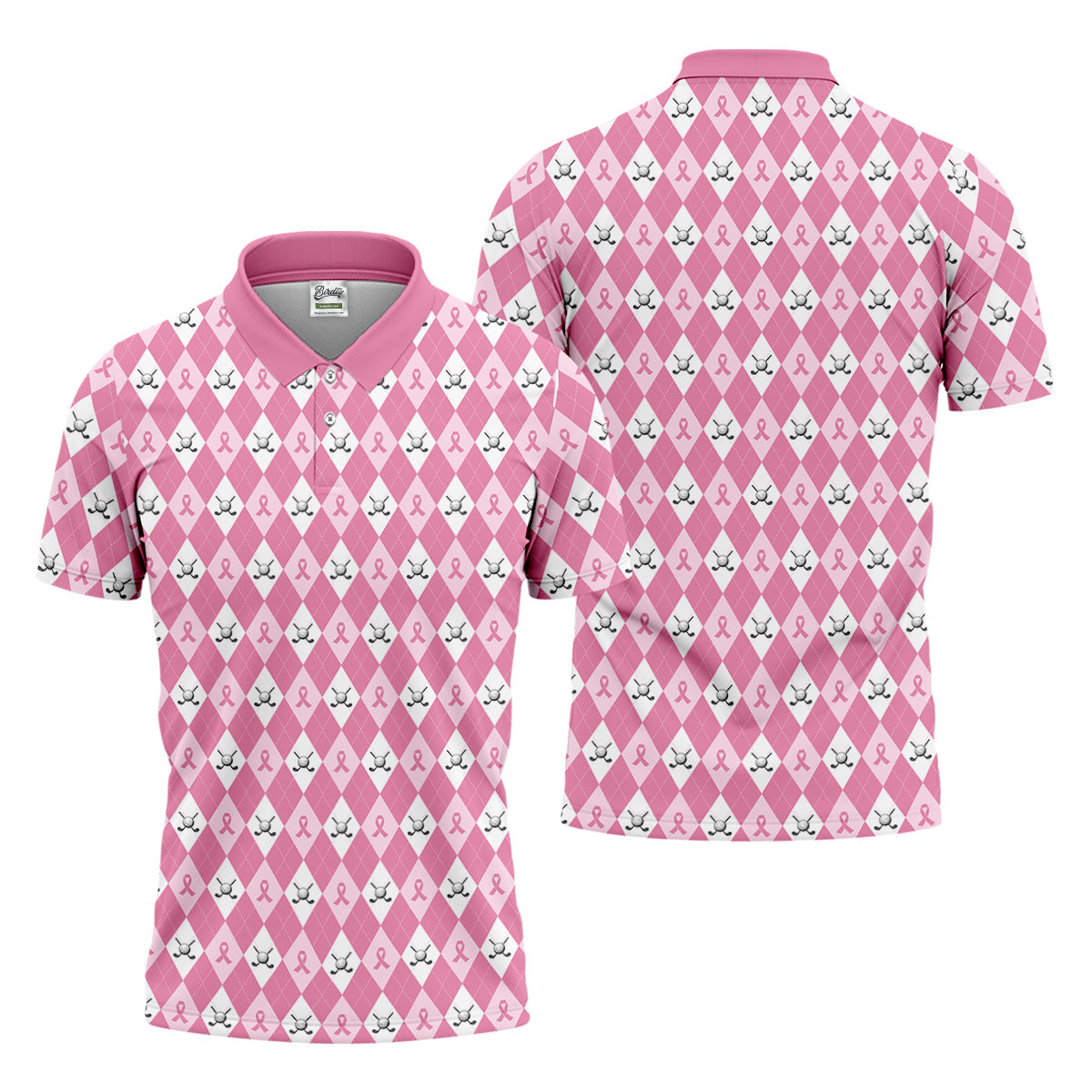 Breast Cancer Golf Shirt, Pink Golf Shirt Men, Pink Argyle Golf Shirt, Breast Cancer Awareness Shirts
