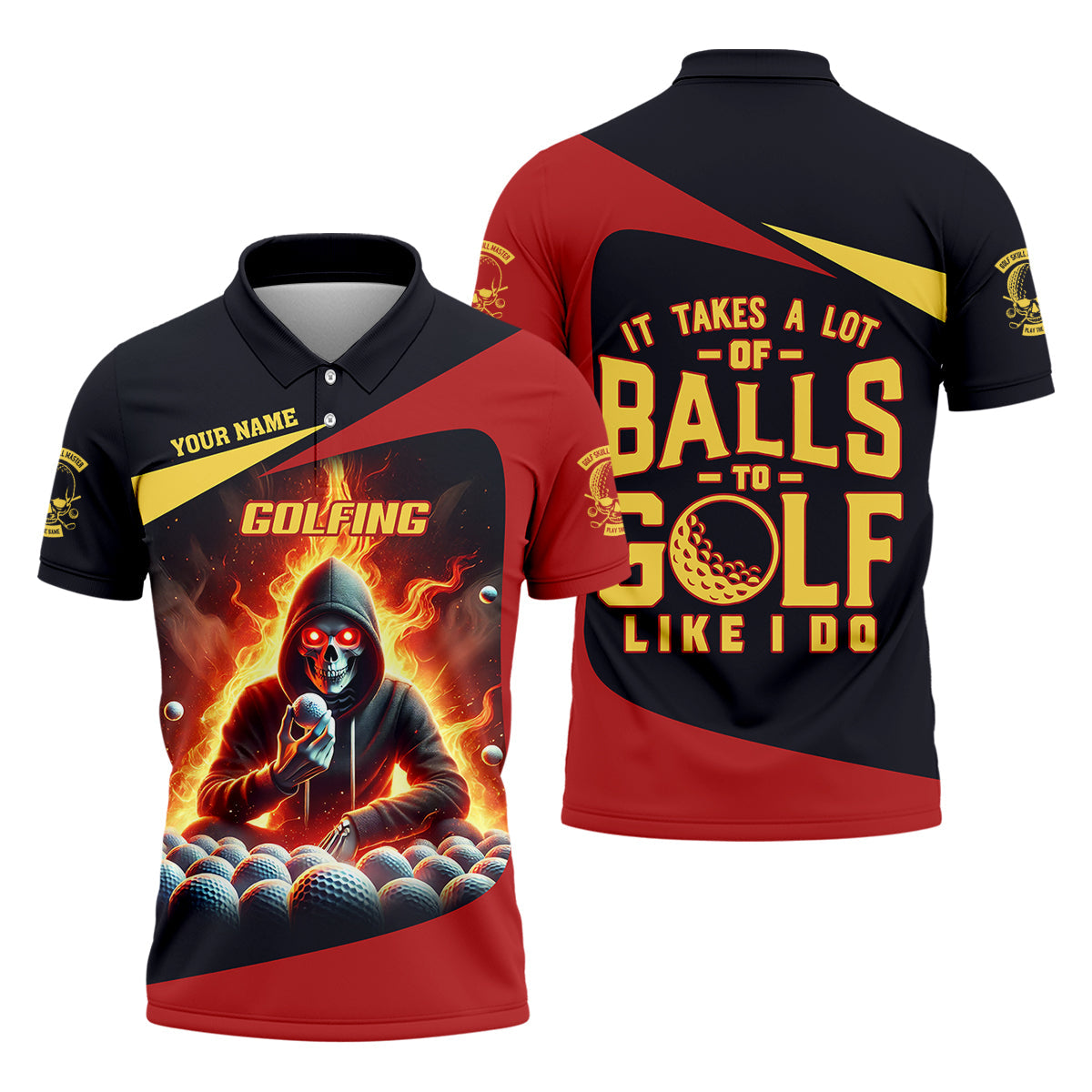 It Takes A Lot of Balls to Golf Like I Do Custom Skull Funny Golf Polo Shirt, Dad Golf Gifts