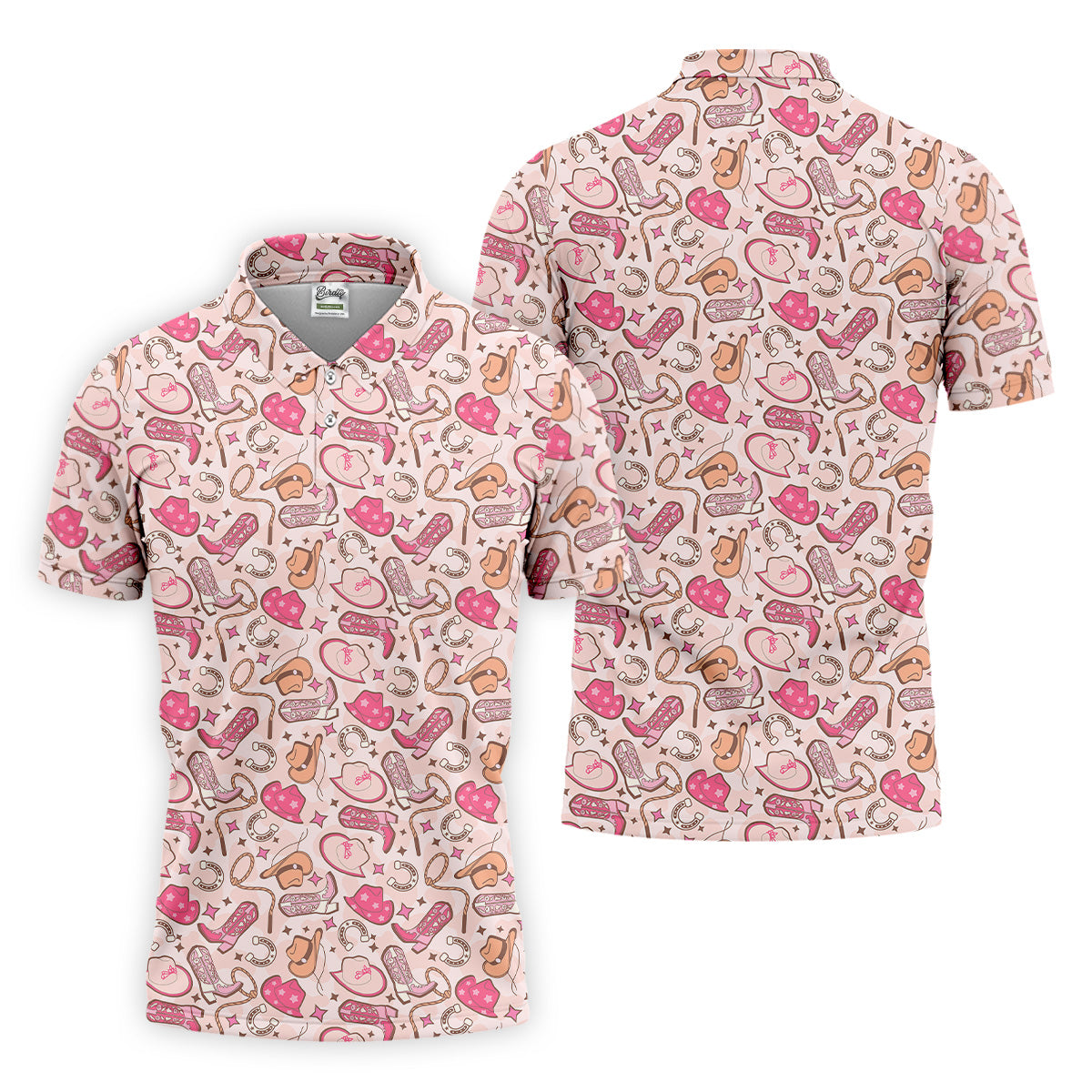 Pink Cowboy Western Golf Shirt, Fun Golf Shirts For Men, Men's Golf Polo, Golfing Apparel