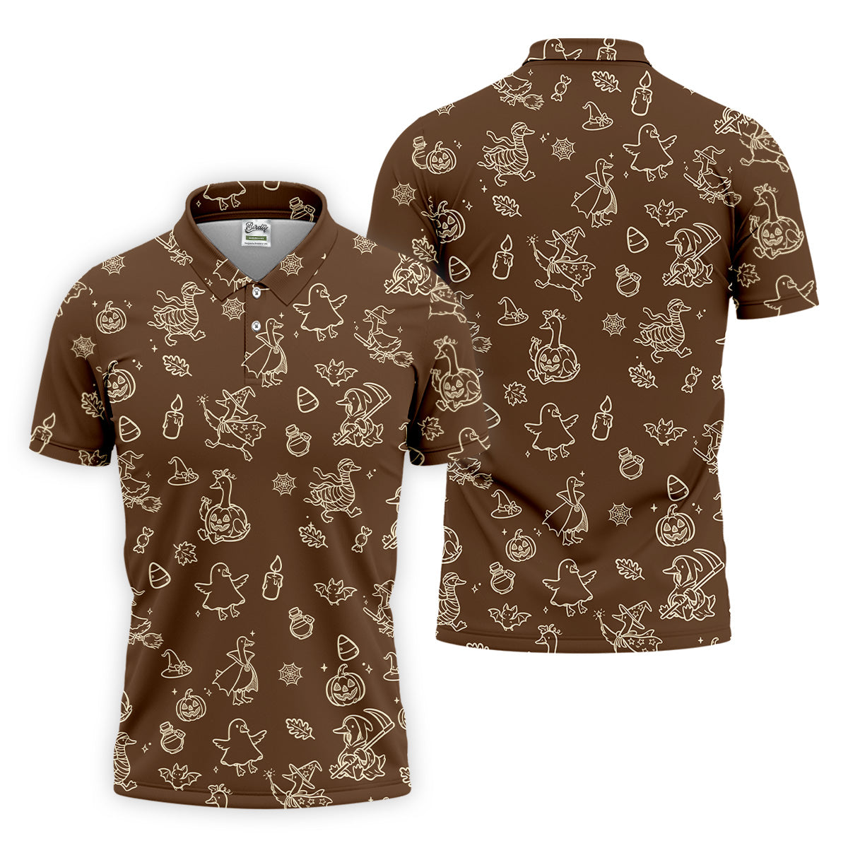 Goose Halloween Golf Shirt, Pumpkin Pattern Golf Shirt, Brown Golf Polo, Long Sleeve Golf Shirts, Men Golf Polo