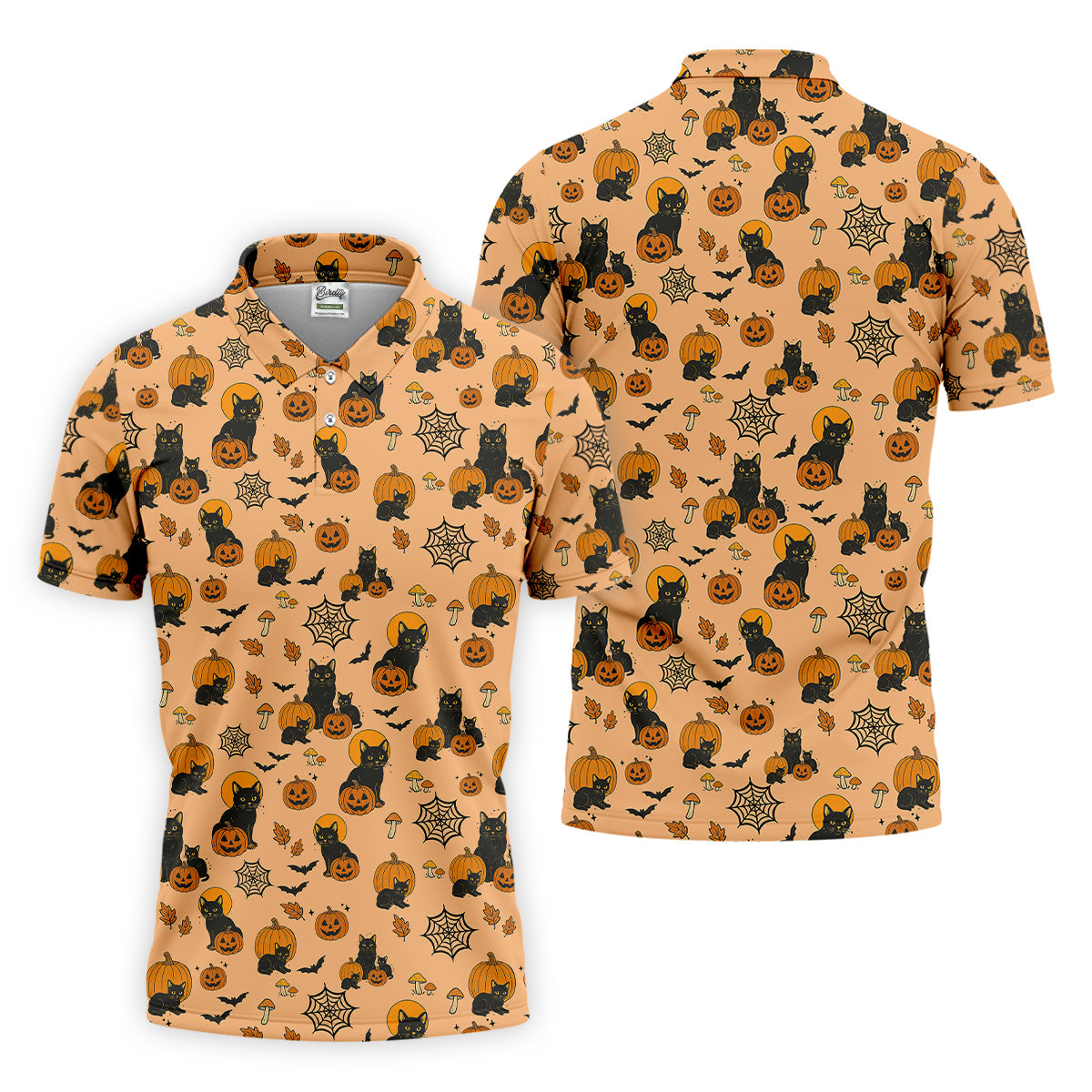 Black Cat Pumpkin Halloween Golf Shirt, Orange Golf Shirt, Mens Golf Polo Shirts, Golfing Apparel