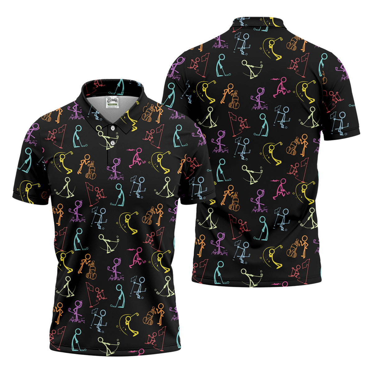 Funny Stickman Golfer Pose Black Golf Shirt, Unique Gift For Golfer, Men's Golf Polo, Golfing Apparel