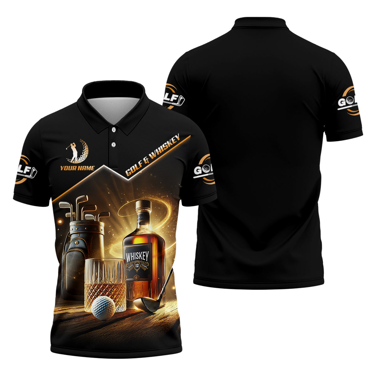 Golf And Whiskey Custom Men's Golf Polo Shirt, Whiskey Golf Shirt, Gift For Golfers