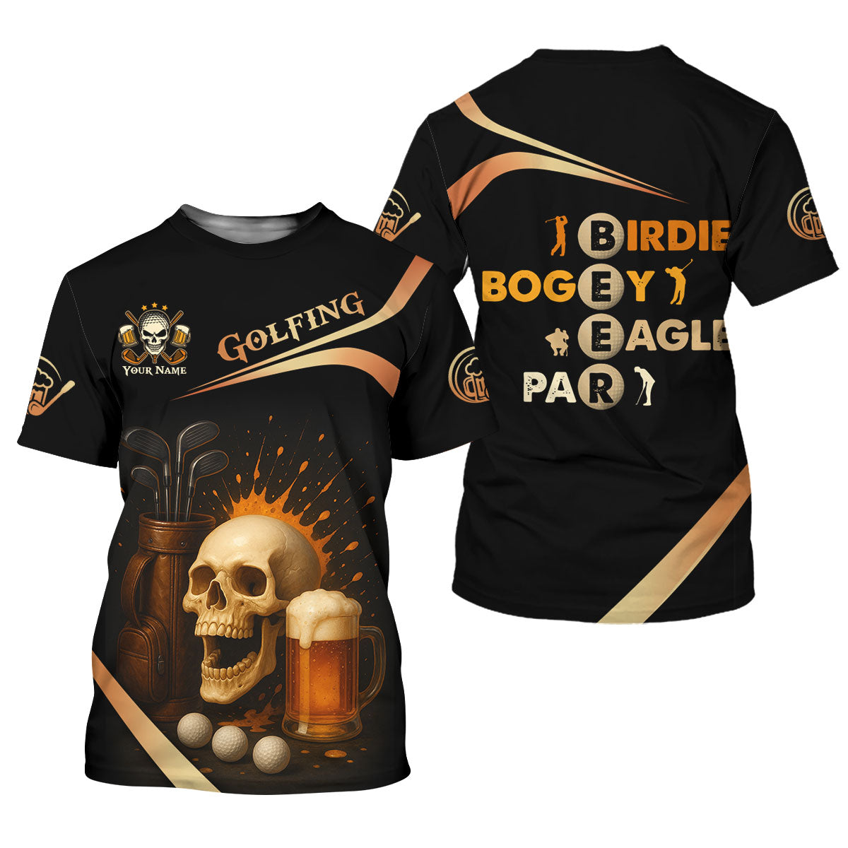 Funny Skull Beer Customize Golf Shirts For Men, Golfing Shirt, Best Gifts For Golfers, Dad Golf Gift