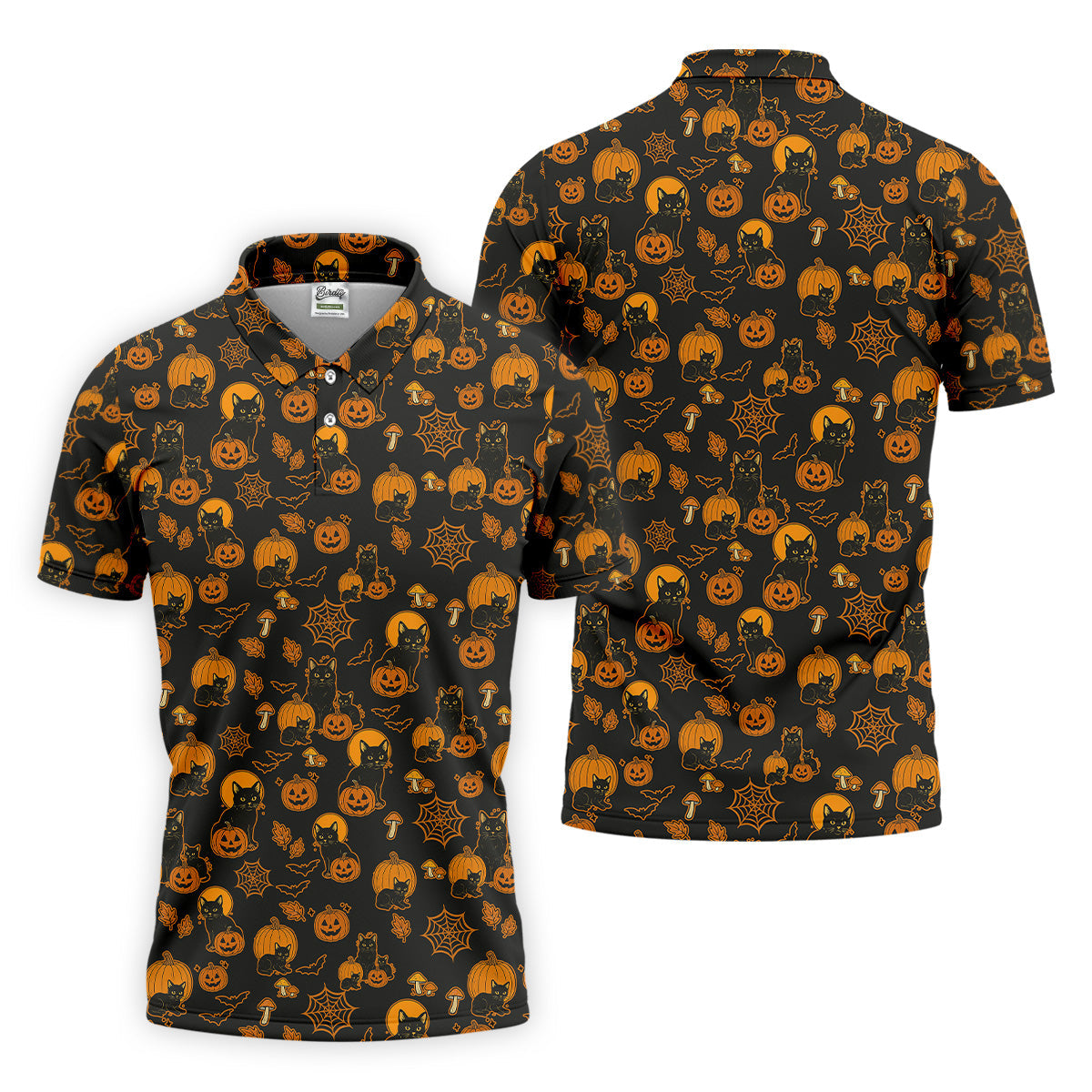 Black Cat Pumpkin Men Polo, Fun Golf Shirts For Men, Halloween Gift, Golfing Apparel