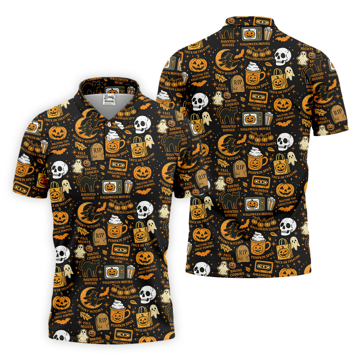 Vintage Halloween Cat Golf Polo Shirts, Halloween Theme Shirts, Ghost Pumpkin Mens Golf Polo Shirts, Golfing Apparel