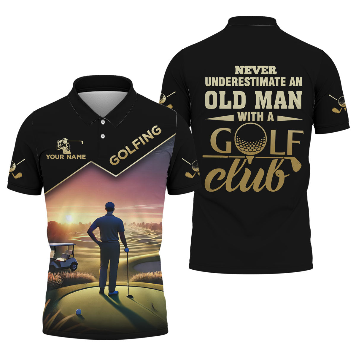 Never Underestimate An Old Man Personalized Men's Golf Polo Shirt, Christmas Golf Gift
