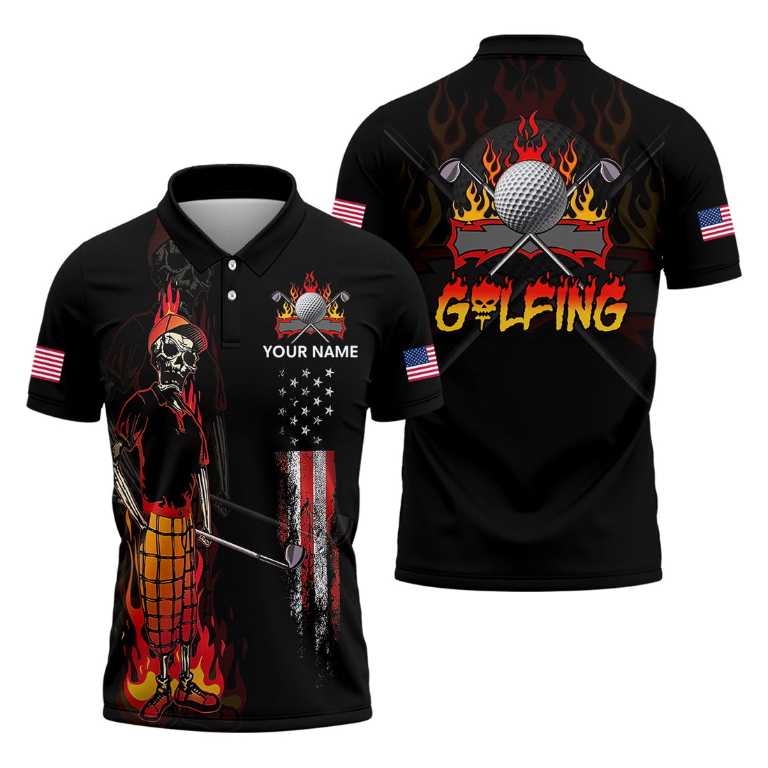 Custom Skull Golf Polo Shirt, Mens Golf Gift, Funny Golf Shirt