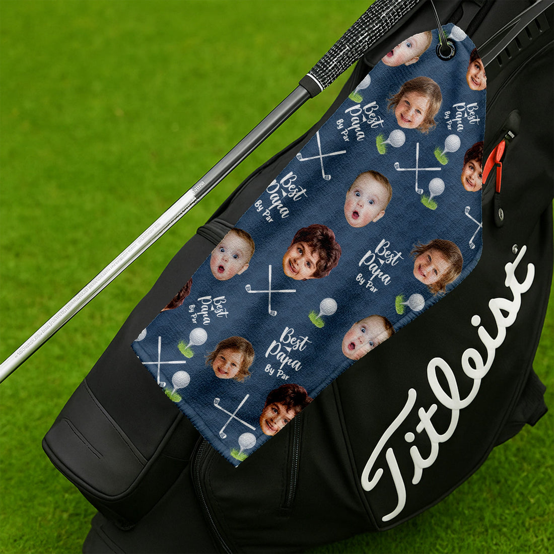 Best Dad By Par Golf Towel, Custom Golf Towel With Kids Photo, Cool Golf Towels, Christmas Golf Gift