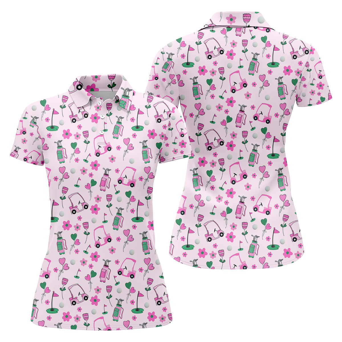 Seamless Pink Green Funny Womens Golf Polo Shirt, Ladies Golf Shirt, Womens Sleeveless Golf Shirts