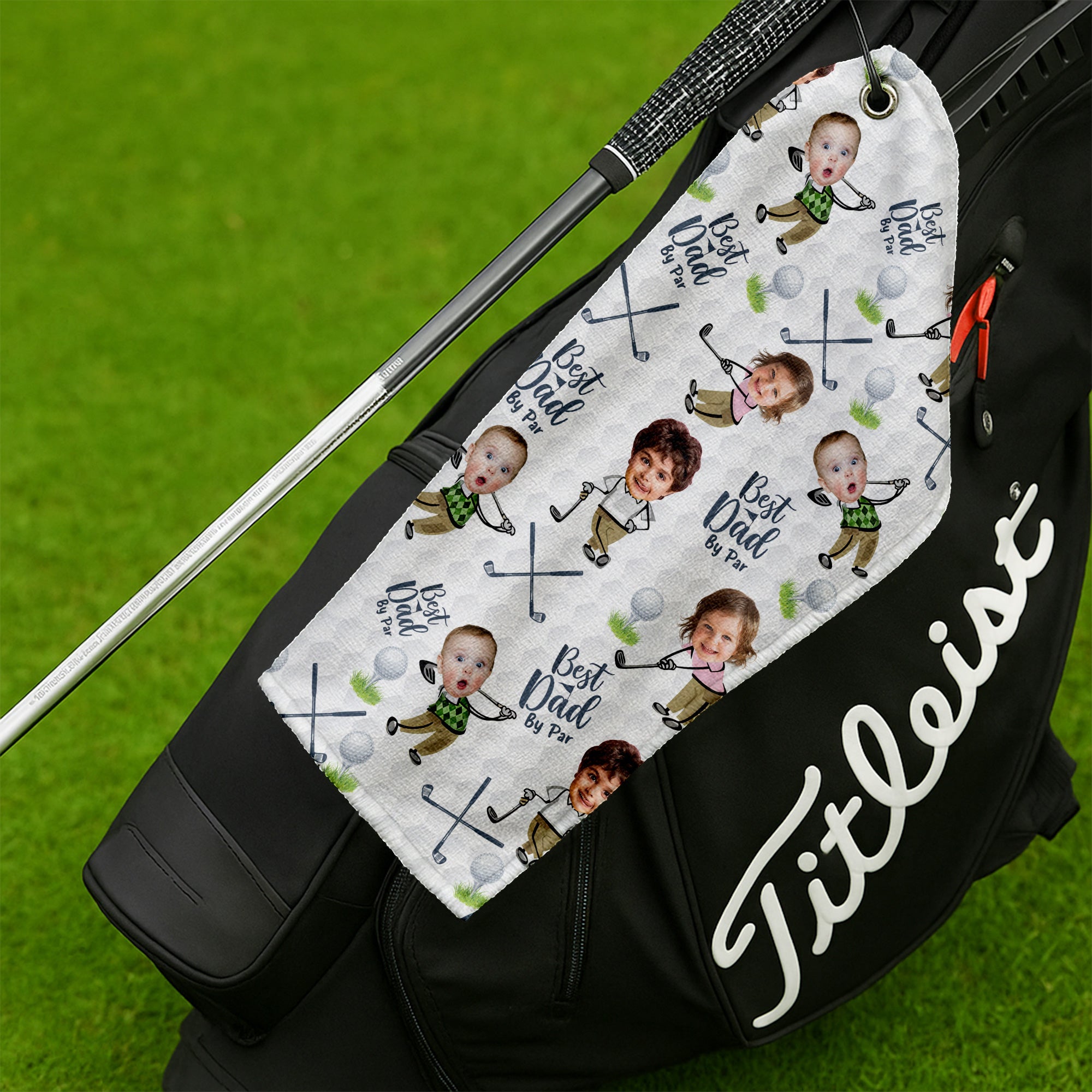 Custom Golf Towel With Kids Photo Best Dad By Par, Custom Photo Towel, Funny Dad Golf Gift