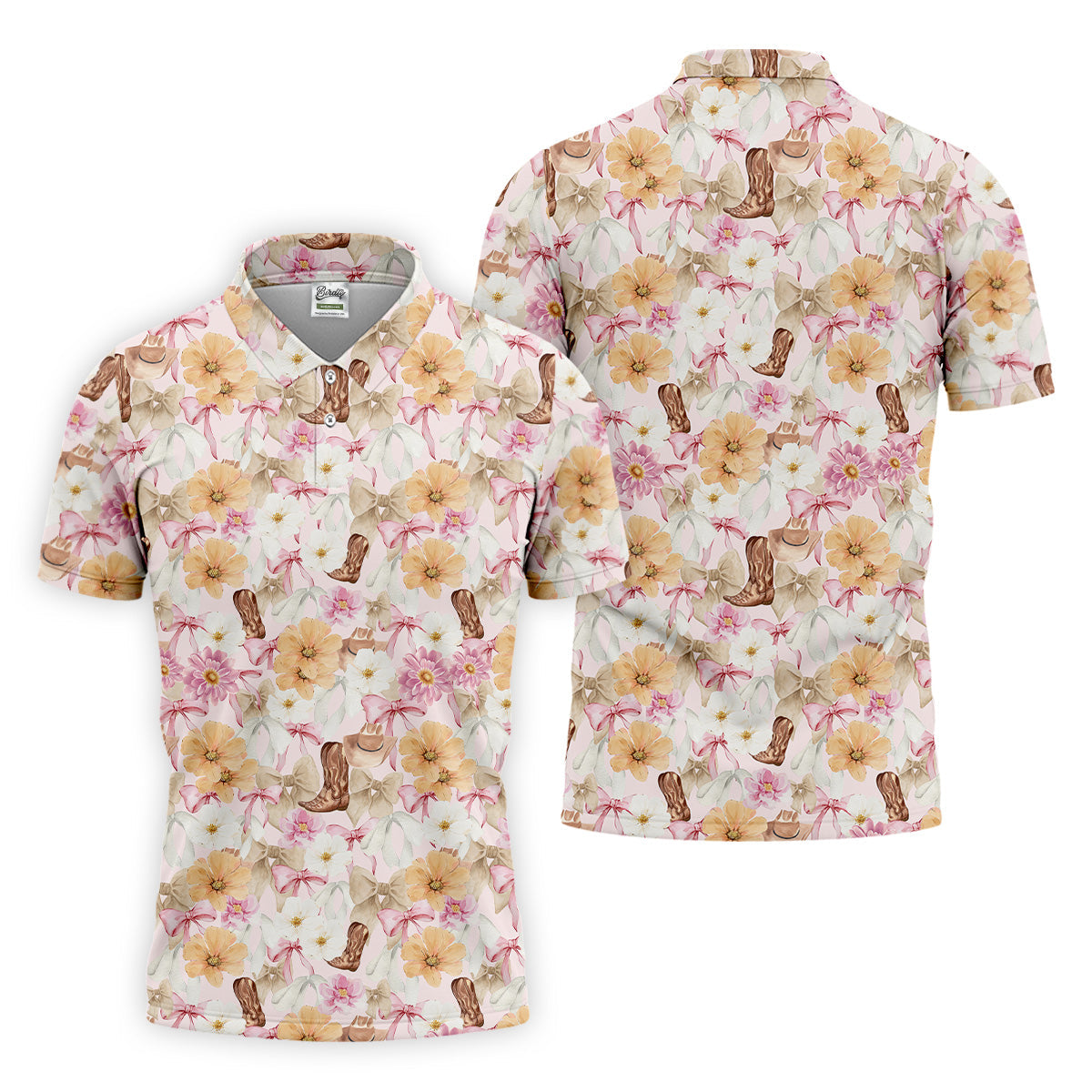 Coquette Flower Western Golf Shirt, Cute Golf Outfit, Matching Golf Shirt, Men's Golf Polo