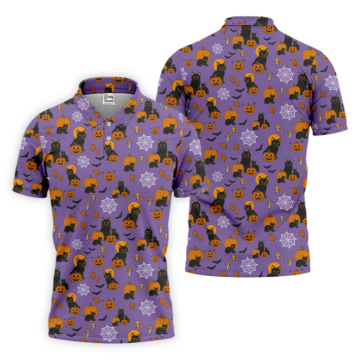 Halloween Cat Pumpkin Purple Golf Shirt, Golf Hoodie, Golf Gift For Men, Golfing Apparel