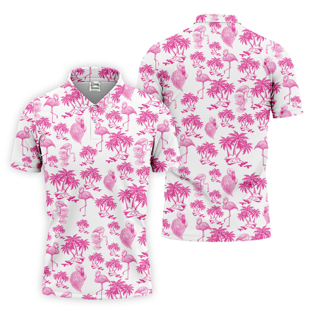 Funny Flamingo Coconut Men Polo Shirt, Fun Golf Polos For Men, Golf Shirts, Dad Golf Gift, Polo Golf