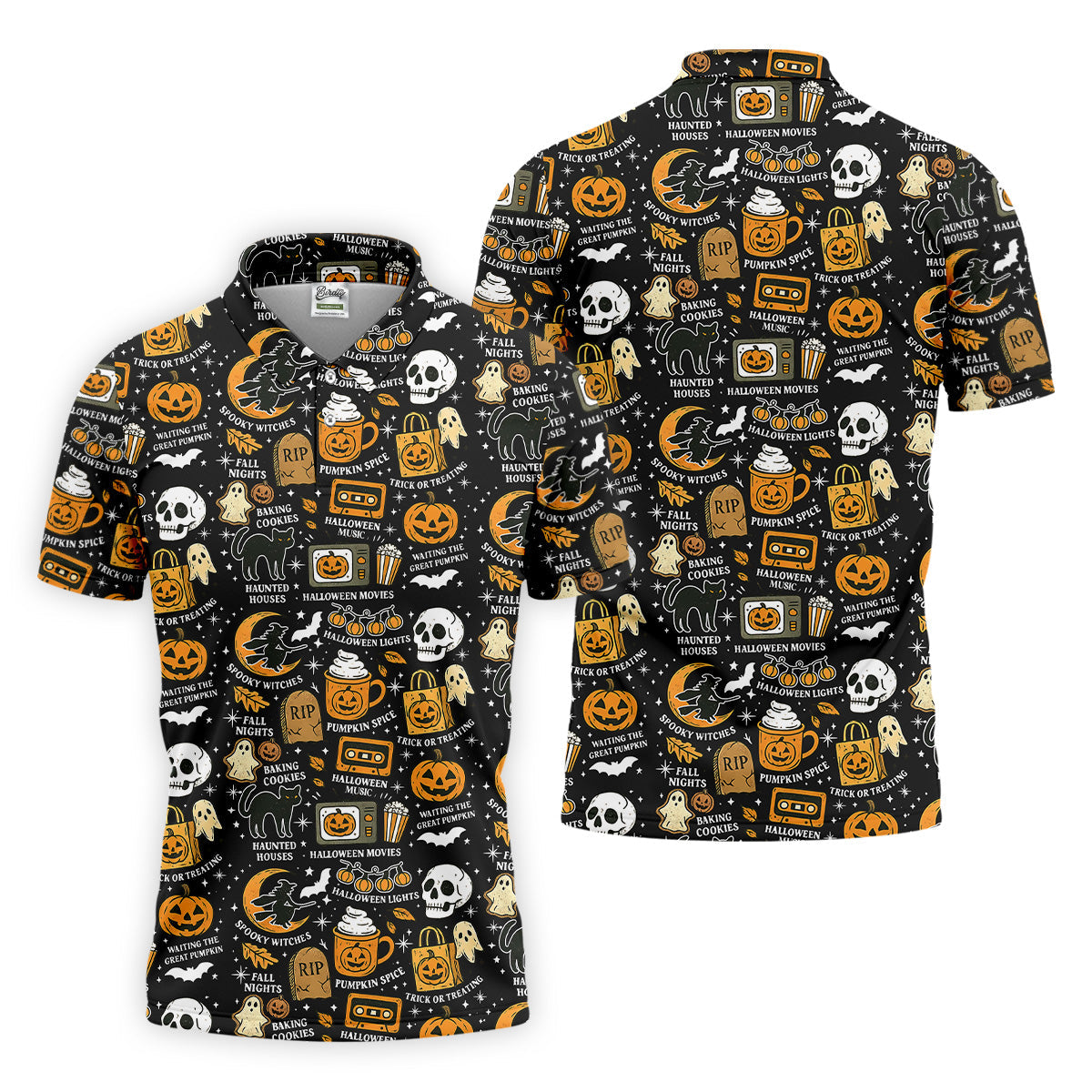 Vintage Halloween Spooky Witches Golf Polo Shirts, Halloween Theme Shirts, Ghost Pumpkin, Fun Golf Shirts For Mens