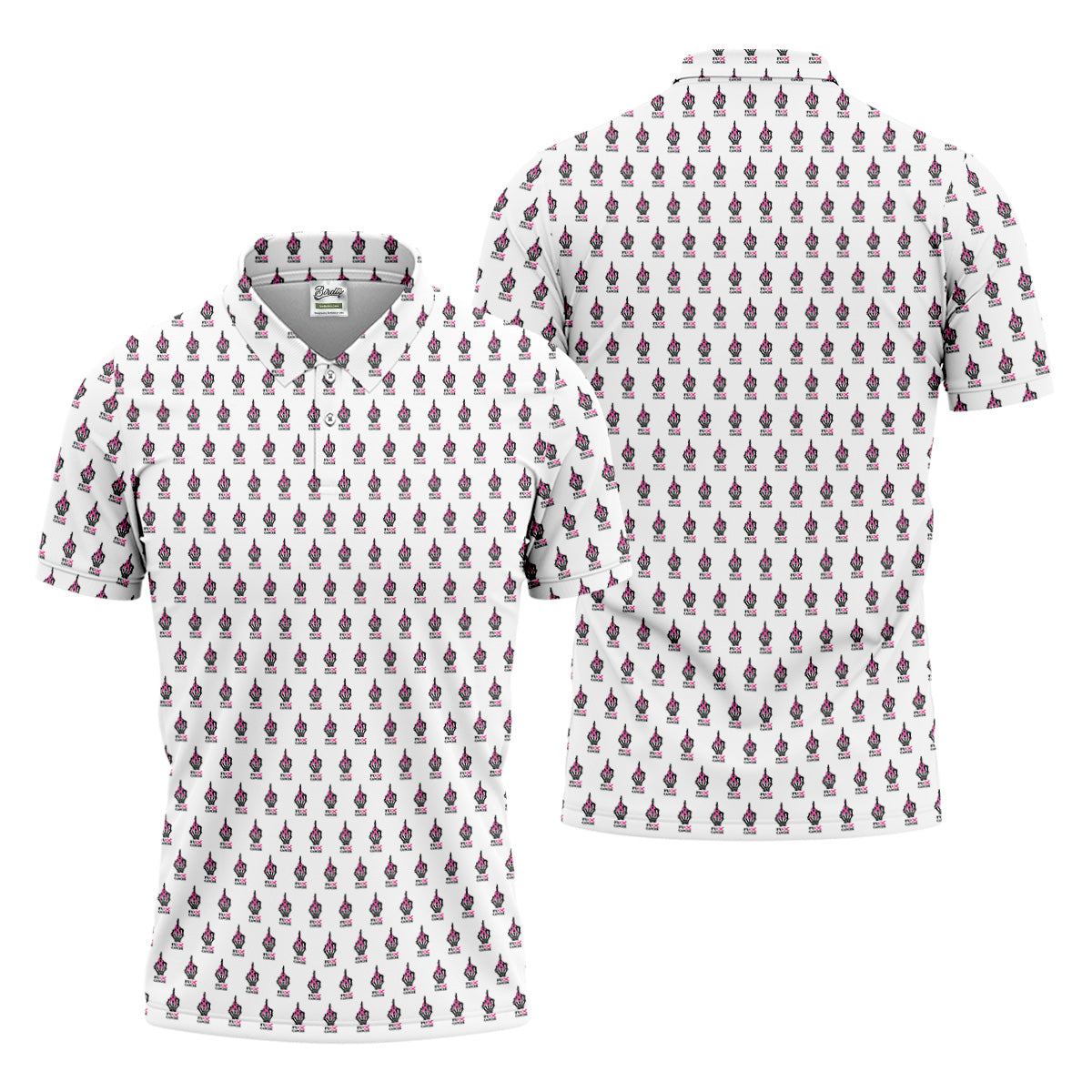 Funny Middle Finger Pink Ribbon Men's Golf Shirt, Breast Cancer Golf Shirt, Fun Golf Shirts For Men