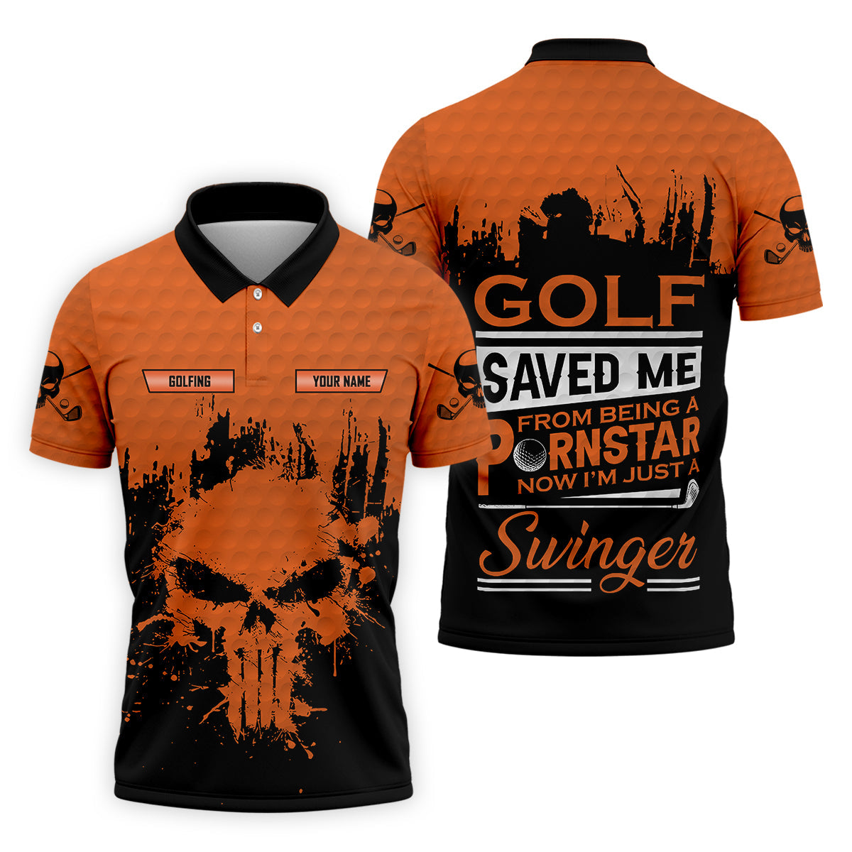 Golf Saved Me From Being A Porn Star Now I'm Just A Swinger Custom Skull Golf Polo Shirt, Dad Golf Gift